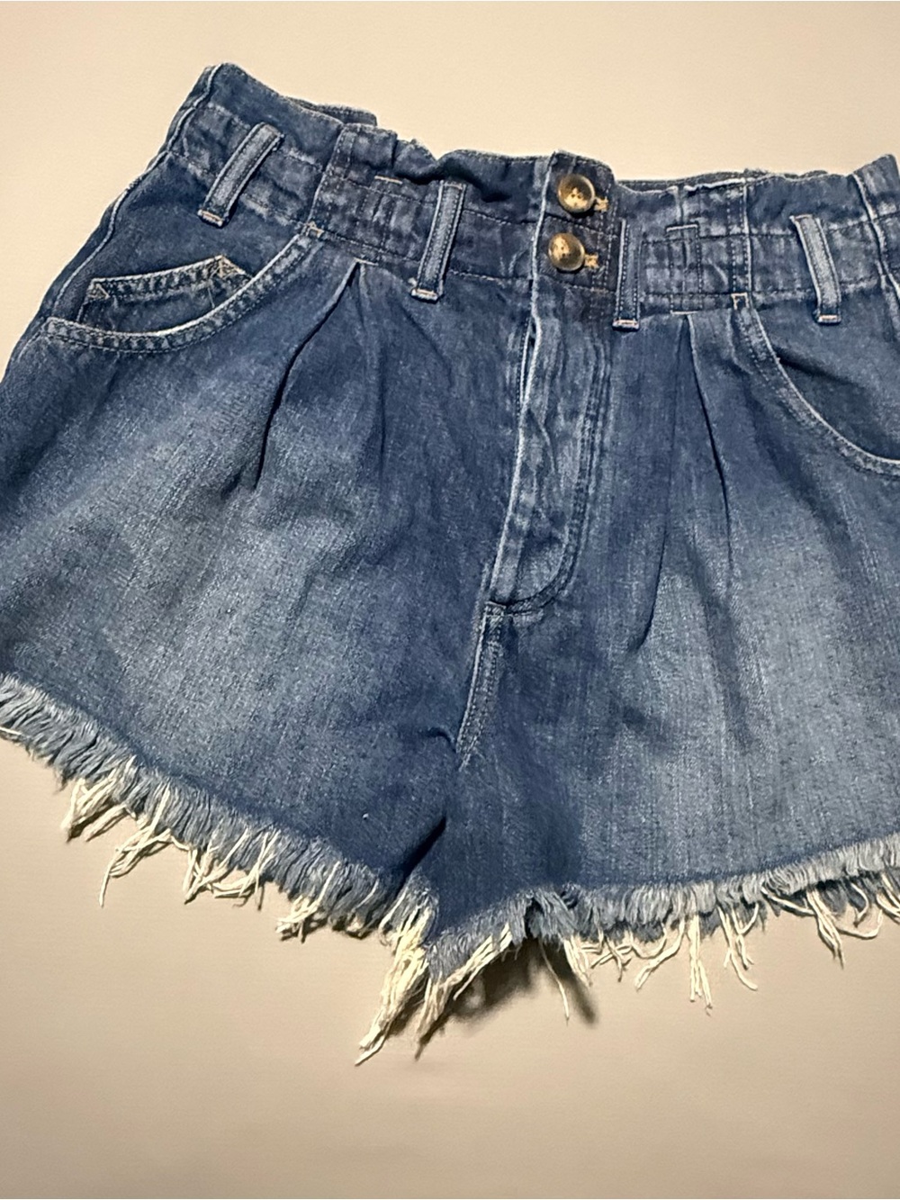 We The Free High-Waist Frayed Hem Denim Shorts - Blue